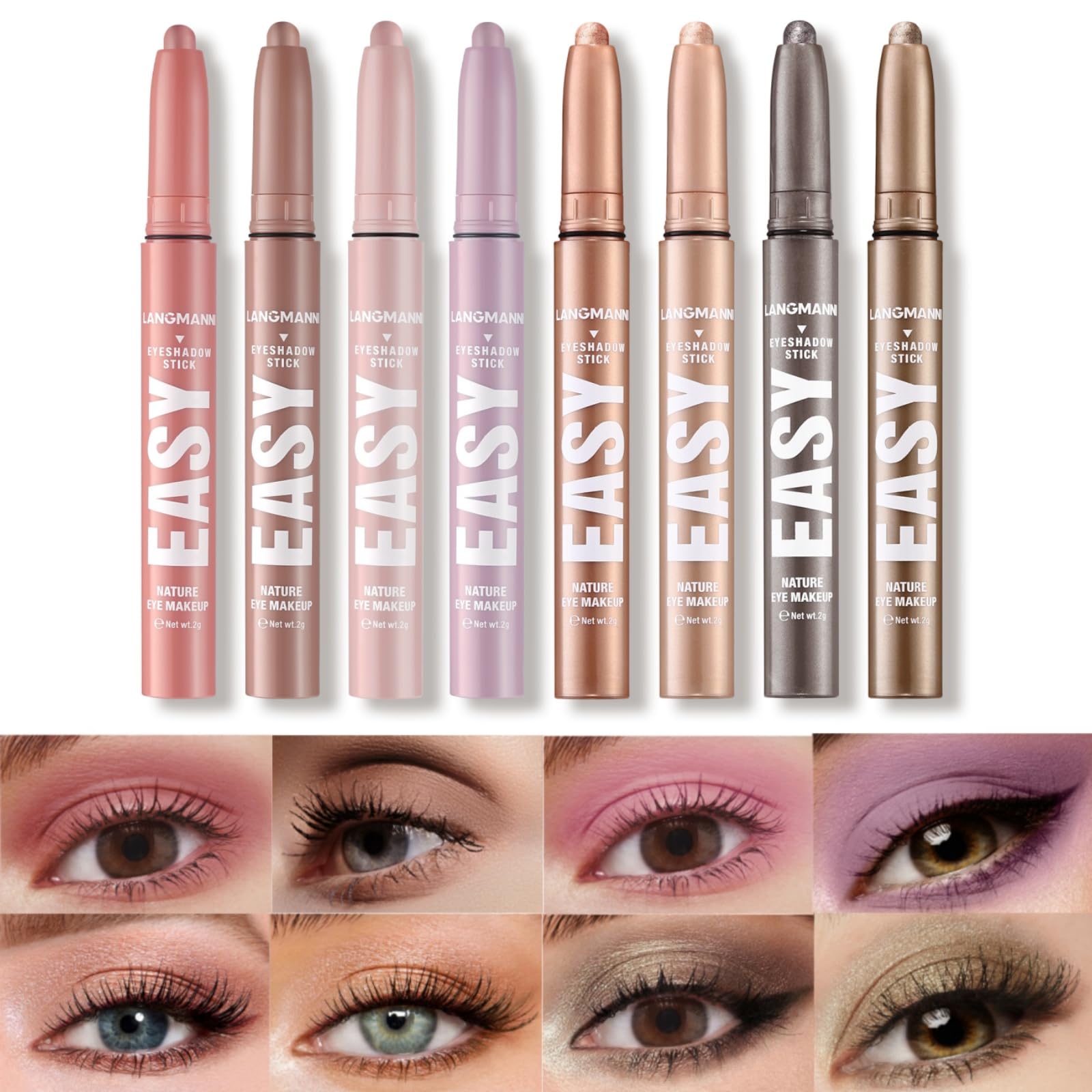 Jolilab Eyeshadow Stick Set, 8 Colors Matte Professional Bright-Colored Contouring and Highlight Eyeshadow Stick, Cream Waterproof Long Lasting High Pigmented Eye Shadow. (8, EYESHADOW B)