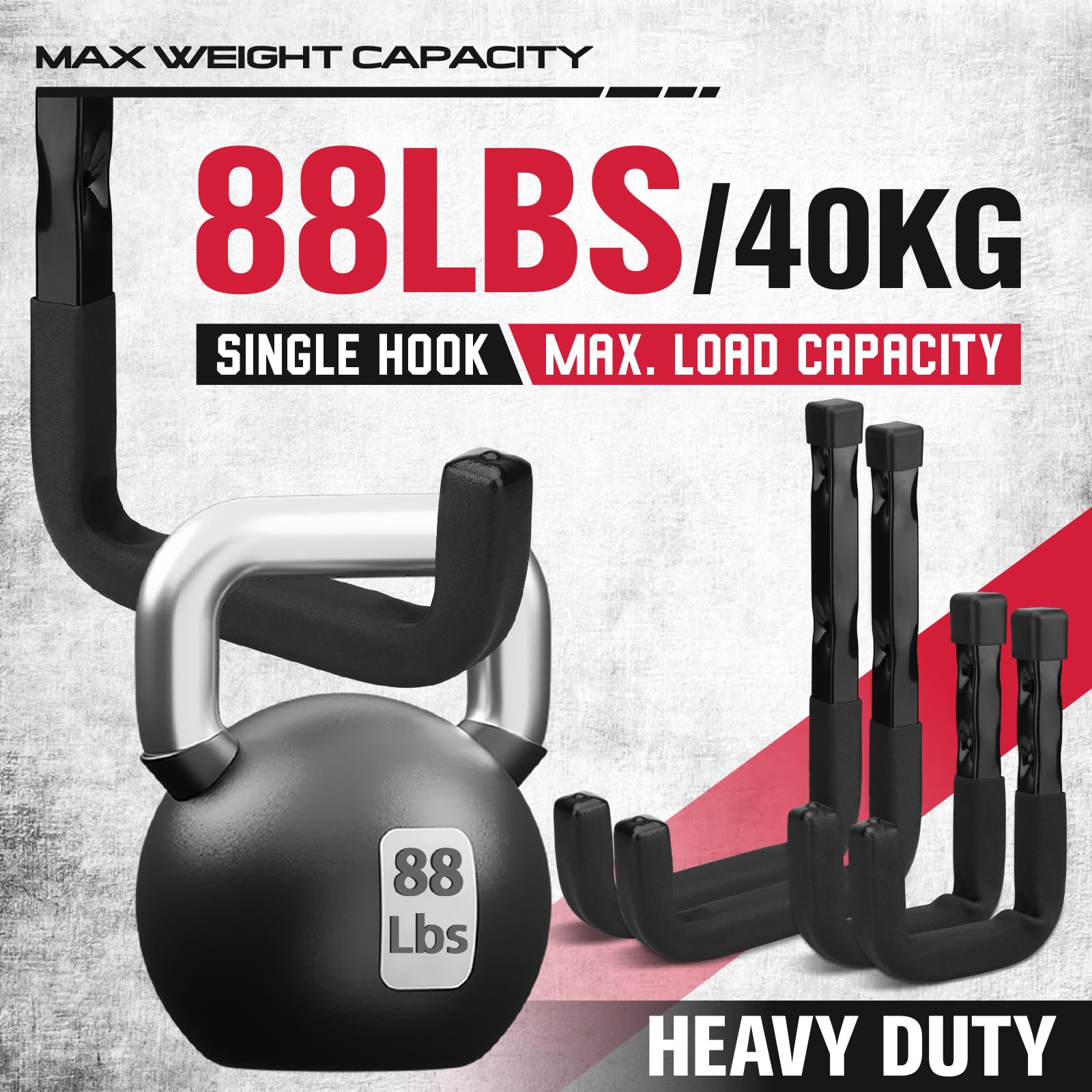 SEDY 6-Piece Heavy Duty Garage Storage Hooks, Wall Mount J Utility Hooks Holds 88 LB, Large Metal Utility, Garage Storage Ladders for Bikes, Garden Tools