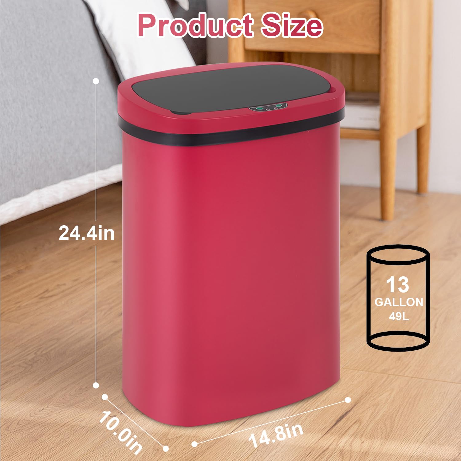 FDW Garbage Can 13 Gallon 50 Liter Kitchen Trash Can for Bathroom Bedroom Home Office Automatic Touch Free High-Capacity with Lid Waste Bin