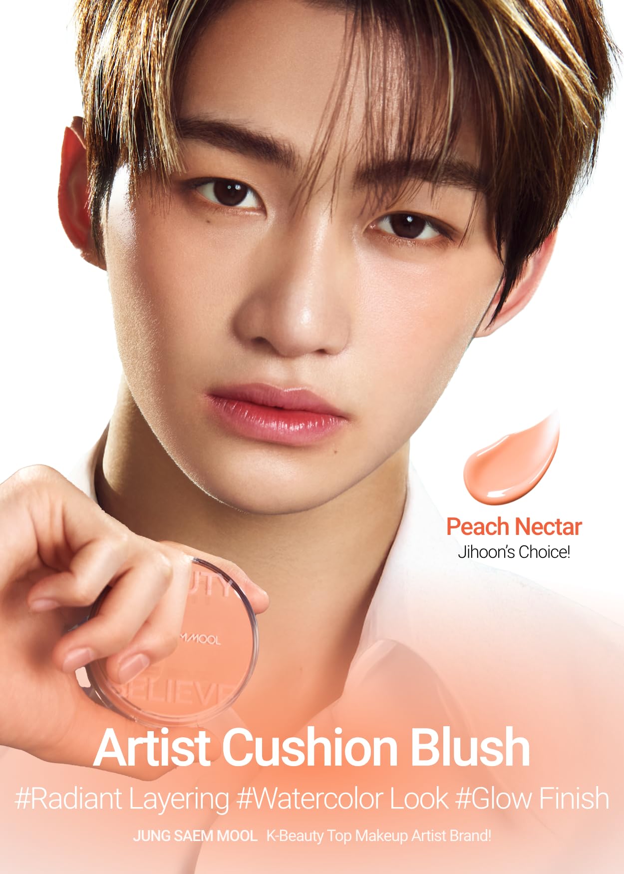 JUNGSAEMMOOL Artist Cushion Blush (Dewy Coral) | Easy to Blend, Lightweight, Hydrating Korean Makeup Cushion Blush for Dewy & Glowing Cheeks