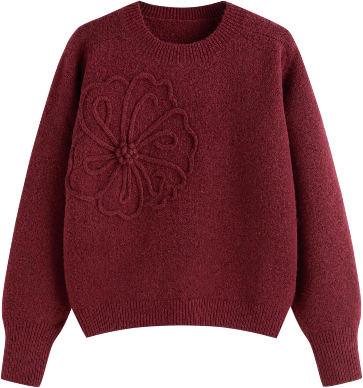 CIDER Women's Cute Sweater Crew Neck Long Sleeve Floral Pullover Fall Winter Sweaters Loose Fit Knit Top