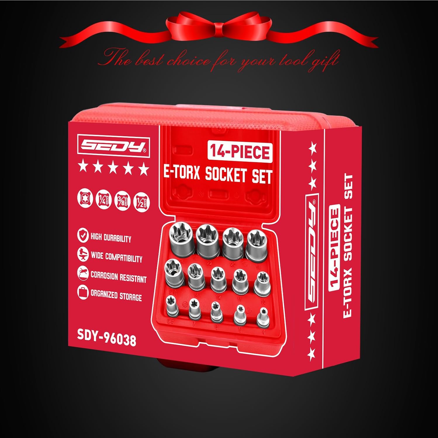 SEDY 14-Piece E-TORX Socket Set - Premium Female Torx Socket Set, Ultimate Torque Star Sockets, External Torx Sockets, E4 E5 E6 E7 E8 E10 E11 E12 E14 E16 E18 E20 E22 E24