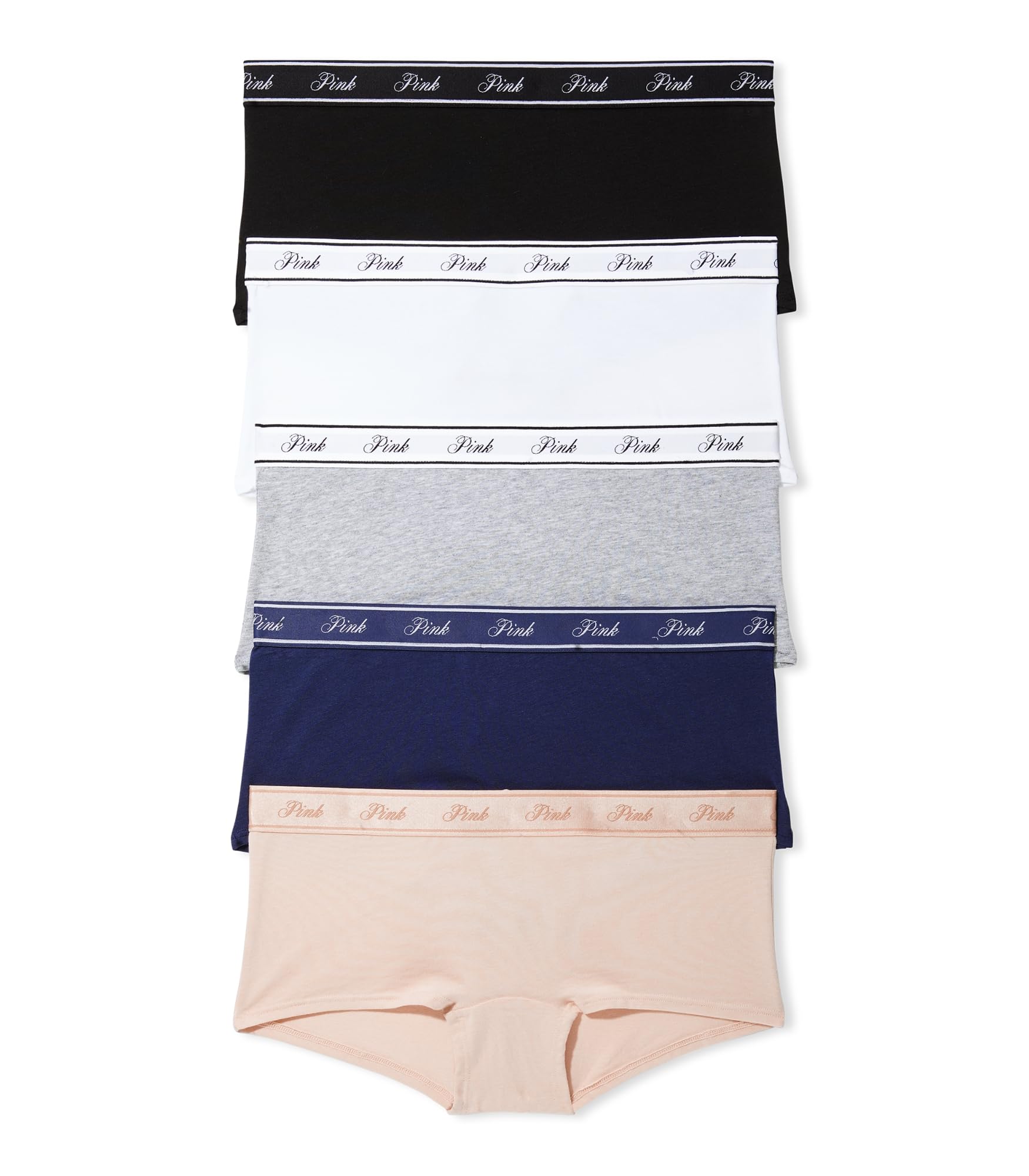 Victoria's Secret PINK Cotton Logo Boyshort Panty Pack, Panties for Women, Fall Basic Pack, M
