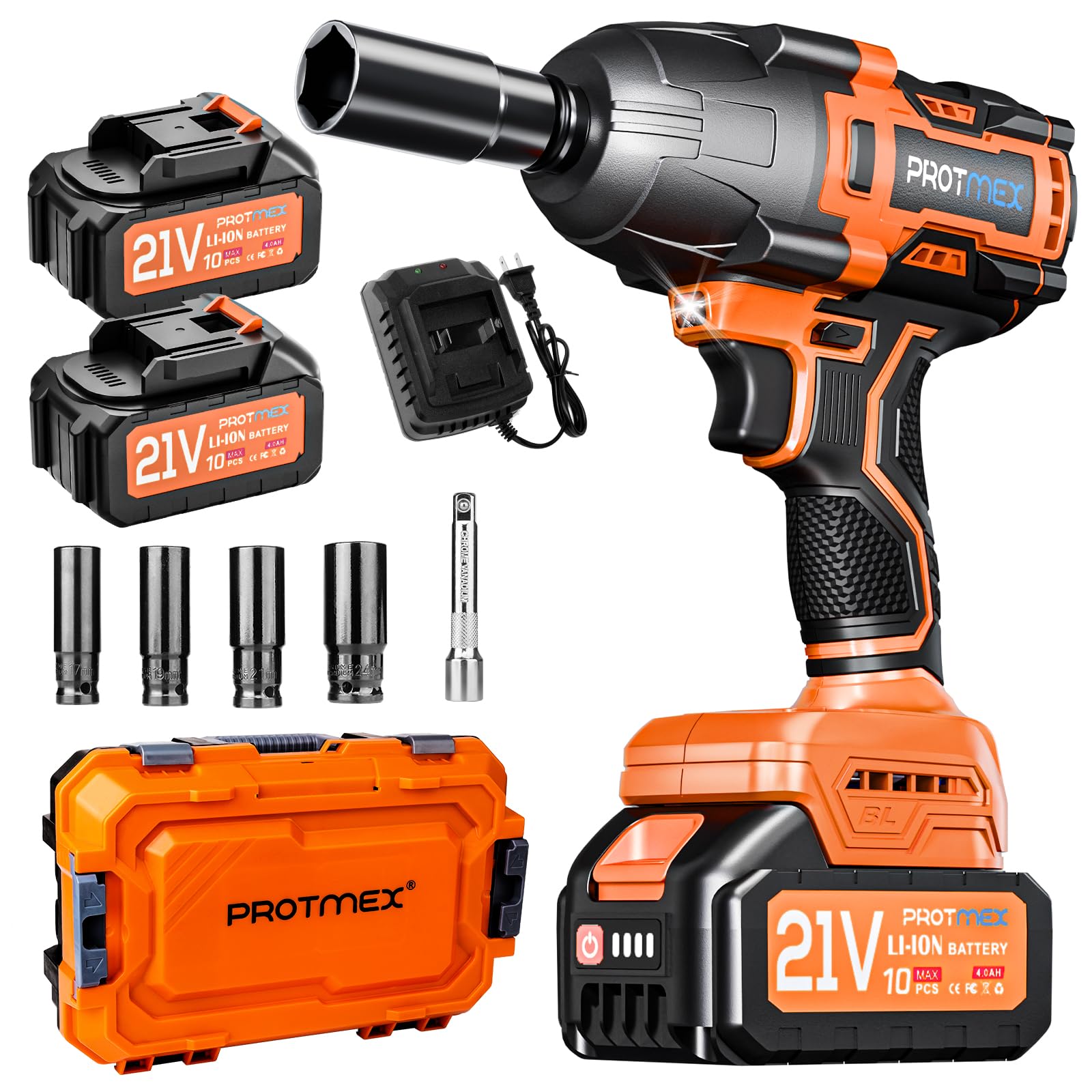 Cordless Impact Wrench, 900Ft-lbs (1200N.m) 1/2" Brushless Impact Gun, 21V High Torque Power Impact Driver, 2x4.0Ah Batteries Electric Impact Motor Variable Speeds for Family Car/Pickup Truck/Mower