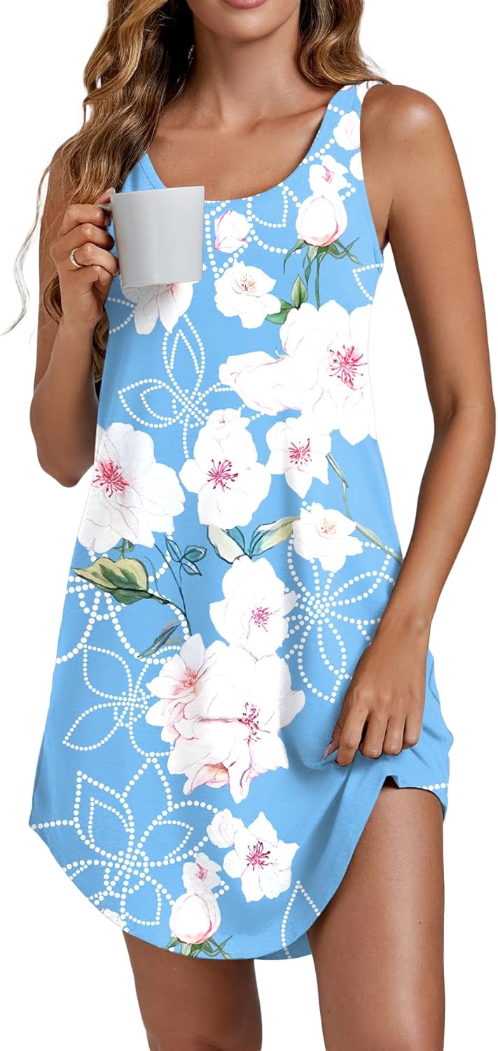 Vrtige Women's Tank Nightgown Sleeveless Sleepwear Scoop Neck Full Slip Chemise Nightdress