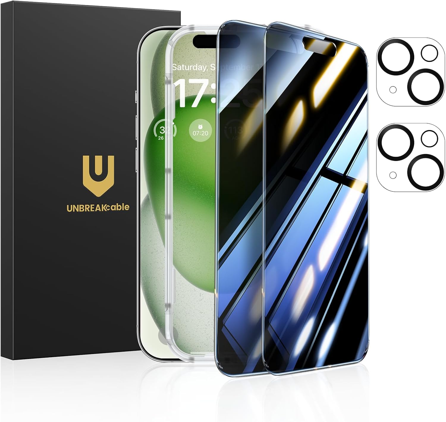 UNBREAKcable Privacy Screen Protector for iPhone 16 Pro Max (6.9-Inch), 2-Pack + 2 Lens Protectors|25° Anti-Spy|9H Hardness|Anti-Fingerprint|HD Clarity Tempered Glass