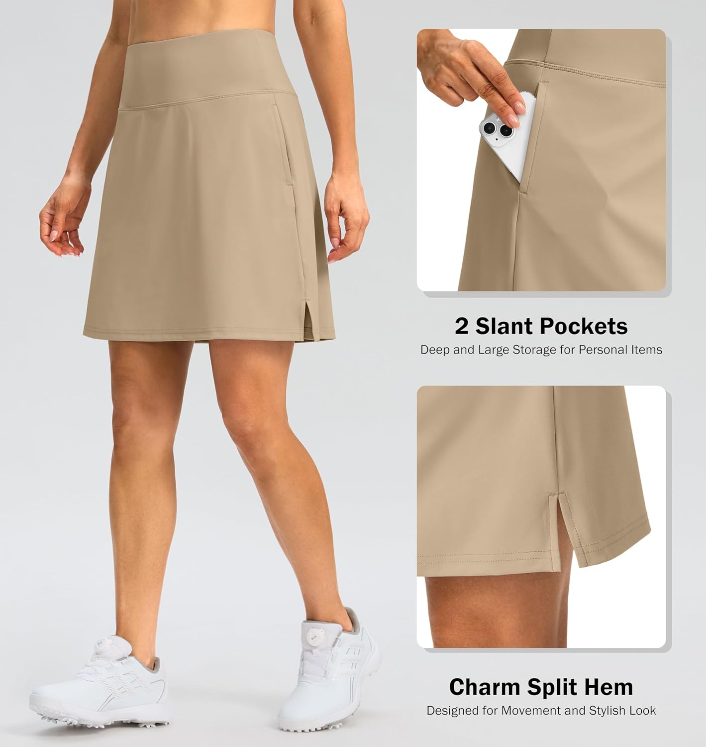 SANTINY 18" Skorts for Women 3 Pockets High Waist Long Athletic Tennis Skirt Golf Skort for Casual Summer Travel