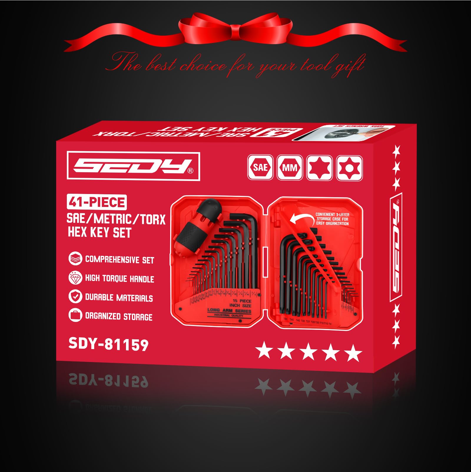 SEDY 32-Piece Hex Key Wrench Set, Metric and SAE Allen Wrenches (0.028-3/8 inch, 0.7-10 mm) L Shape Allen Keys, Chrome Vanadium Steelwith 2x Extension Handle