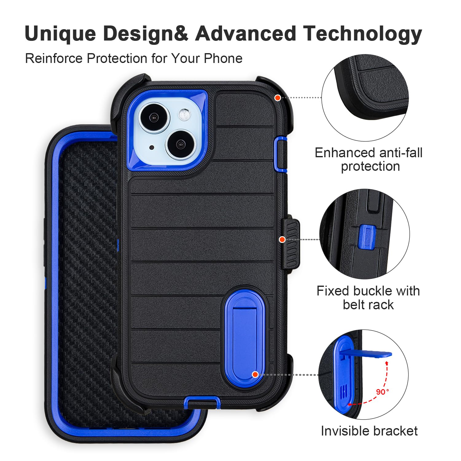for Black Case iPhone 14 Case with Belt Clip, for Shockproof Case iPhone 14 Heavy Duty,3 Layers of Sturdy,Anti-Drop,Military-Grade Defender Cover for iPhone 14 Case Black