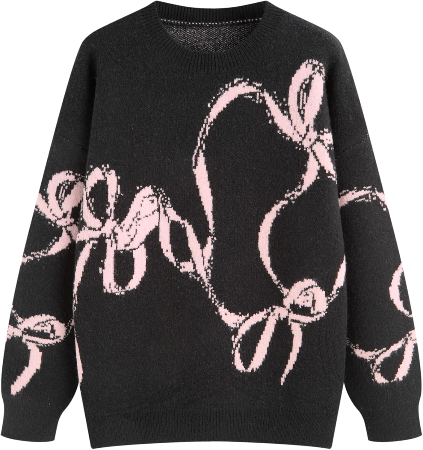 CIDER Womens Sweater Bow Knot Cute Y2k Long Sleeve Crew Neck Pullover Tops