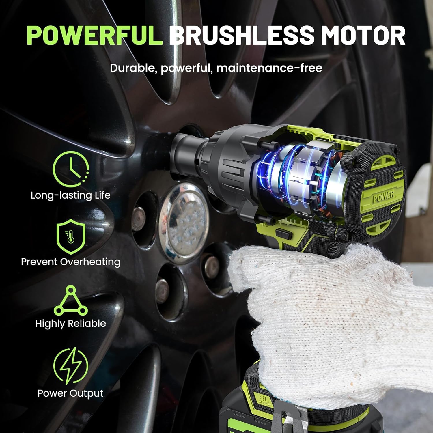 Cordless Impact Wrench 738ft-lbs (1000N.m), High Torque Brushless 1/2 Impact Gun, 2 x4.0Ah Battery 21V Max, Fast Charger, 4 Sockets, Impact Wrench for Home Car Tires Truck Mover