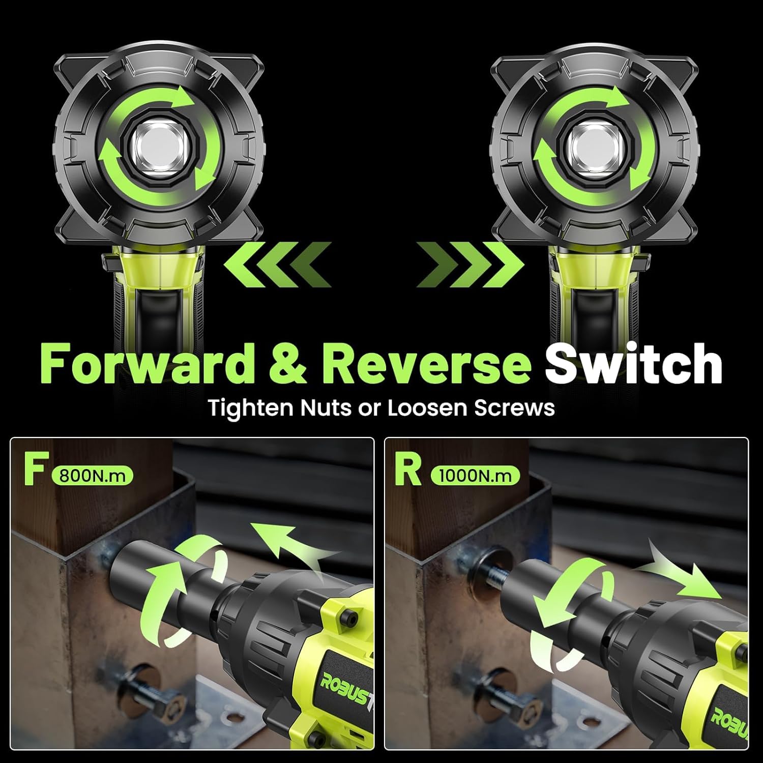 Cordless Impact Wrench 738ft-lbs (1000N.m), High Torque Brushless 1/2 Impact Gun, 2 x4.0Ah Battery 21V Max, Fast Charger, 4 Sockets, Impact Wrench for Home Car Tires Truck Mover