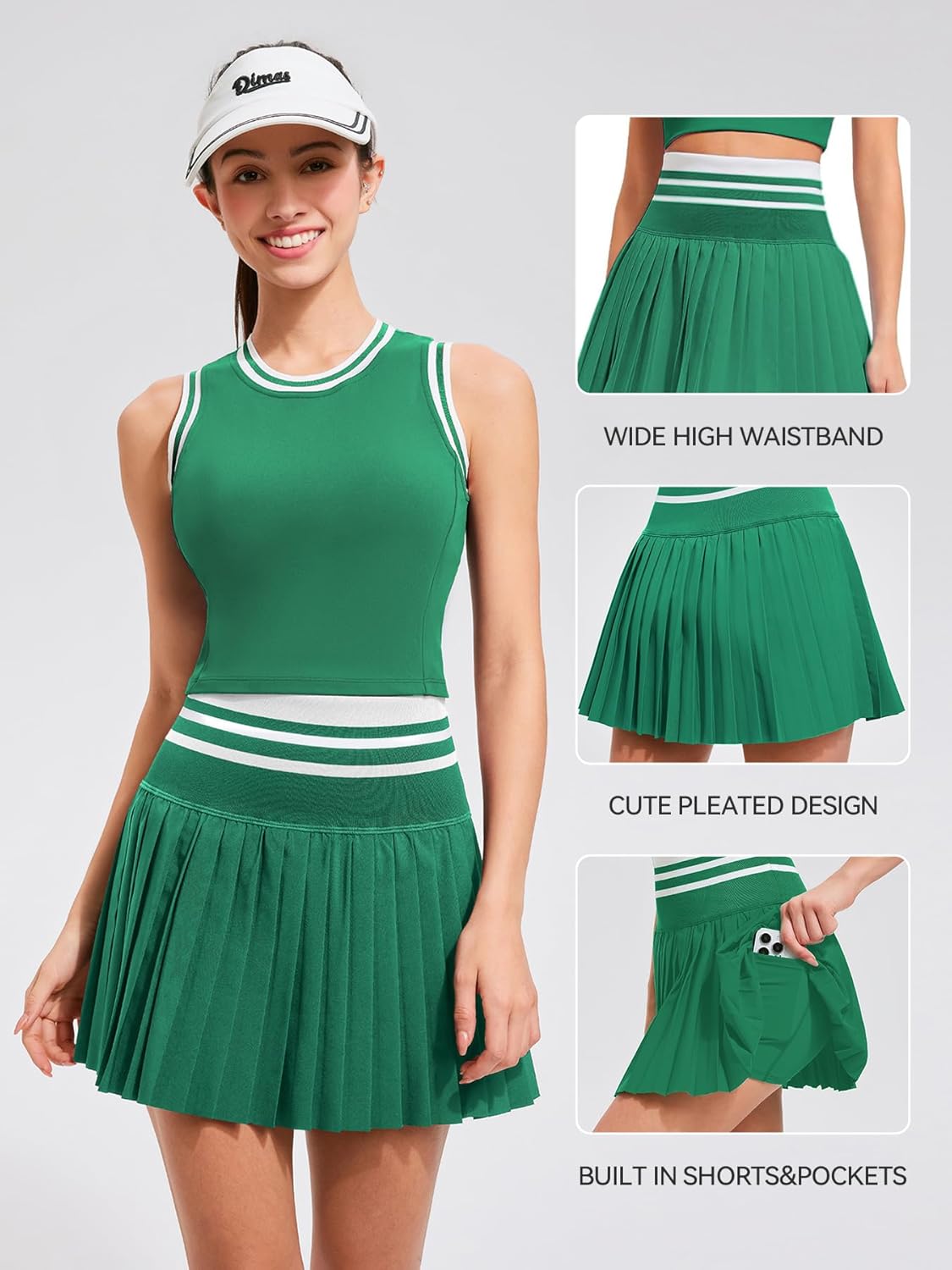 Two Piece Tennis Skirt Set for Women High Waisted Pleated Athletic Golf Skirt Sets Women 2 Piece Outfits with Pockets
