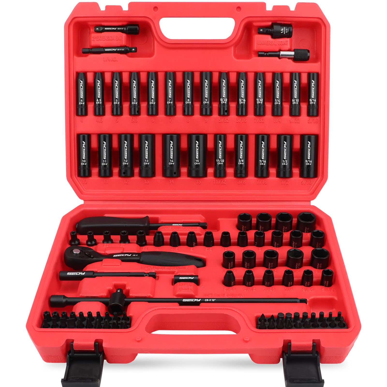 29-Piece 1/2" Drive Impact Socket Set, SAE (3/8 to 1 inch) and Metric (10-24mm) Sizes with Extension Bars Standard Deep Socket Set CR-V Material High Durability Impact Wrench