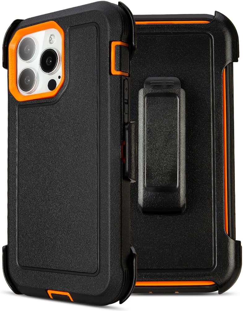 for iPhone 13 Pro Max Case with Clip Belt Holster, Heavy Duty Military Grade Drop Protective Case for iPhone 13 Pro Max 6.7" case (Black+Orange)