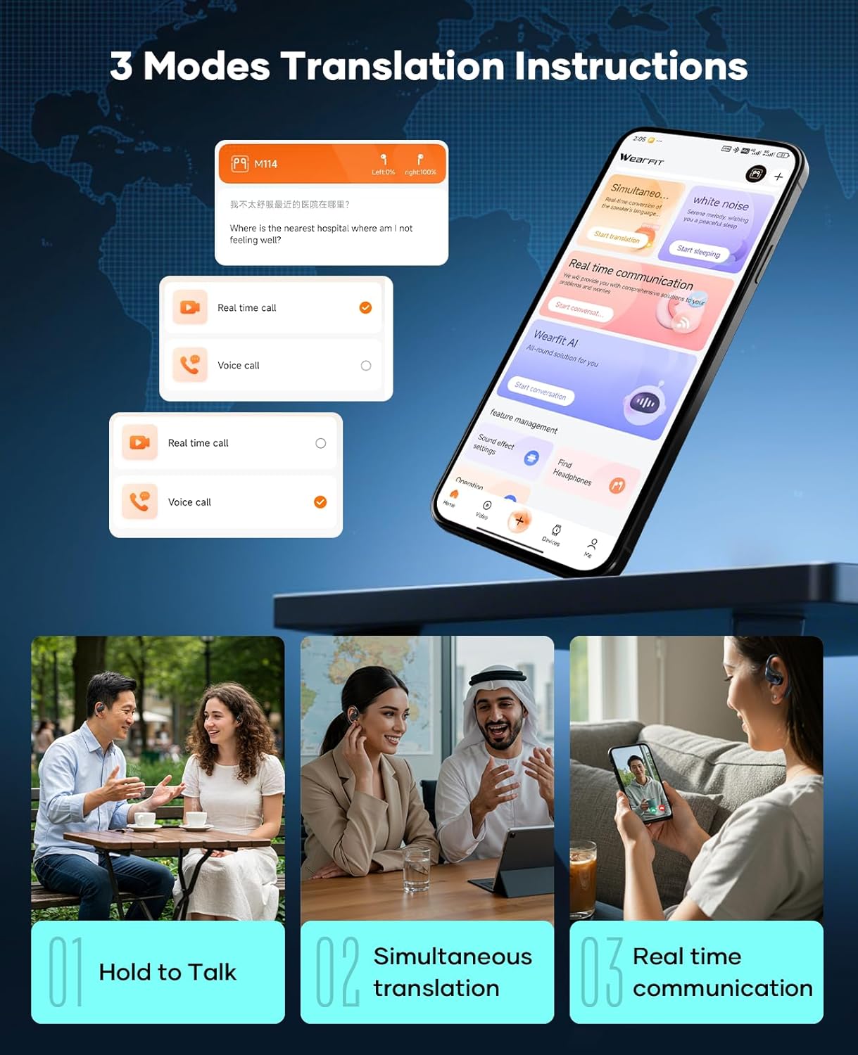 AI Translation Earbuds,Real time Translating Support Voice and Video Call,164 Languages Translator Earbuds with iOS & Android, Bluetooth Translation Headphones Device for Travel Business