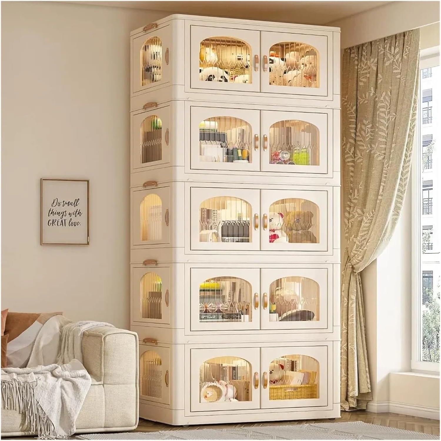 125GAL Storage Bins with Lids, Large Stackable Bins with Wheels and Doors, Storage Containers Box Closet Organizers(25Gal 5 tier)