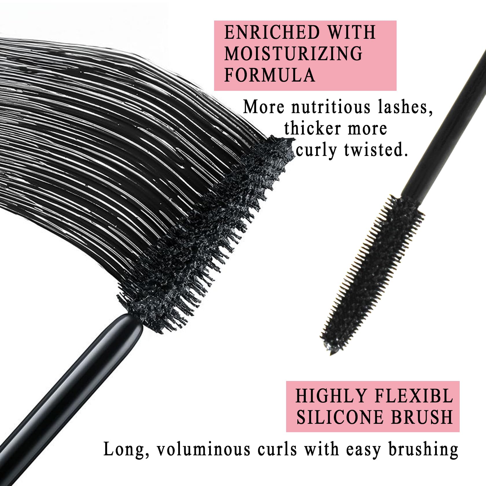 Black Telescopic Mascara Set,3PCS Black Mascara Volume and Length for Eye Makeup,Waterproofing No Clumping Tubing Mascara,No Smudging Curly Black Mascara with Eyelash Curler