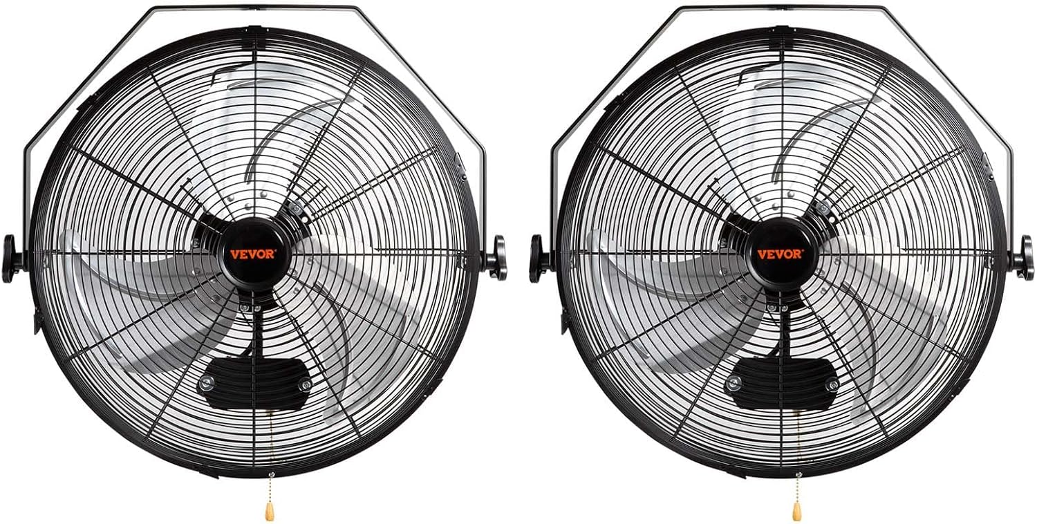 VEVOR Wall Mount Fan, 2 PCS 18 inch Waterproof, 3-speed High Velocity Max. 4000 CFM Industrial Wall Fan for Indoor, Commercial, Residential, Warehouse, Greenhouse, Workshop, Basement, Garage,Black
