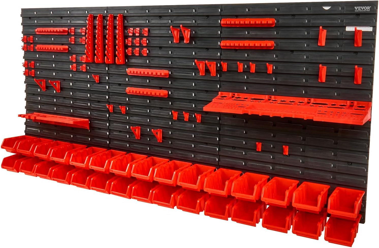 VEVOR Wall Mounted Storage Rack System, 30-Bin Parts Rack Organizer with Wall Panels/Tool Holders/Hooks, Garage Plastic Shop Tool Organizer for Nuts, Bolts, Screws, Nails, Beads, Buttons
