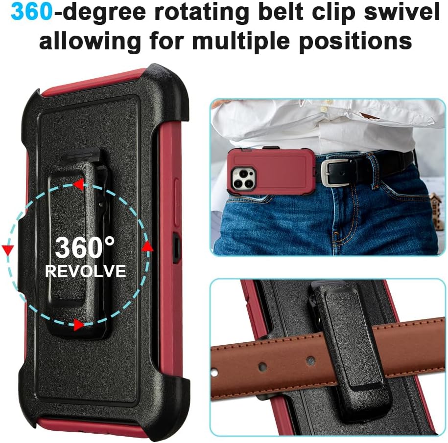 for iPhone 16 Pro Max Case with Belt Clip Holster,for iPhone Pro Max 16 Case with Stand,Heavy Duty Rugged,Anti-Drop,for Protective PhoneCase iPhone16 ProMax Cases Red