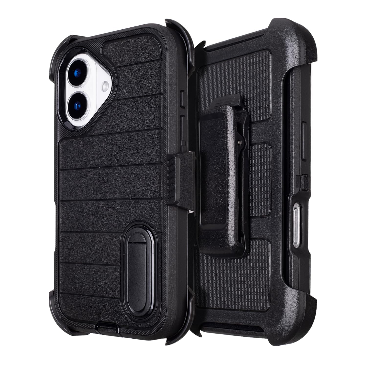 Black for iPhone 16 Case with Belt Clip Holster, Heavy Duty Rugged Military Grade Shockproof Case for iPhone 16 Case Protective Cover with Kickstand 6.1 Inch