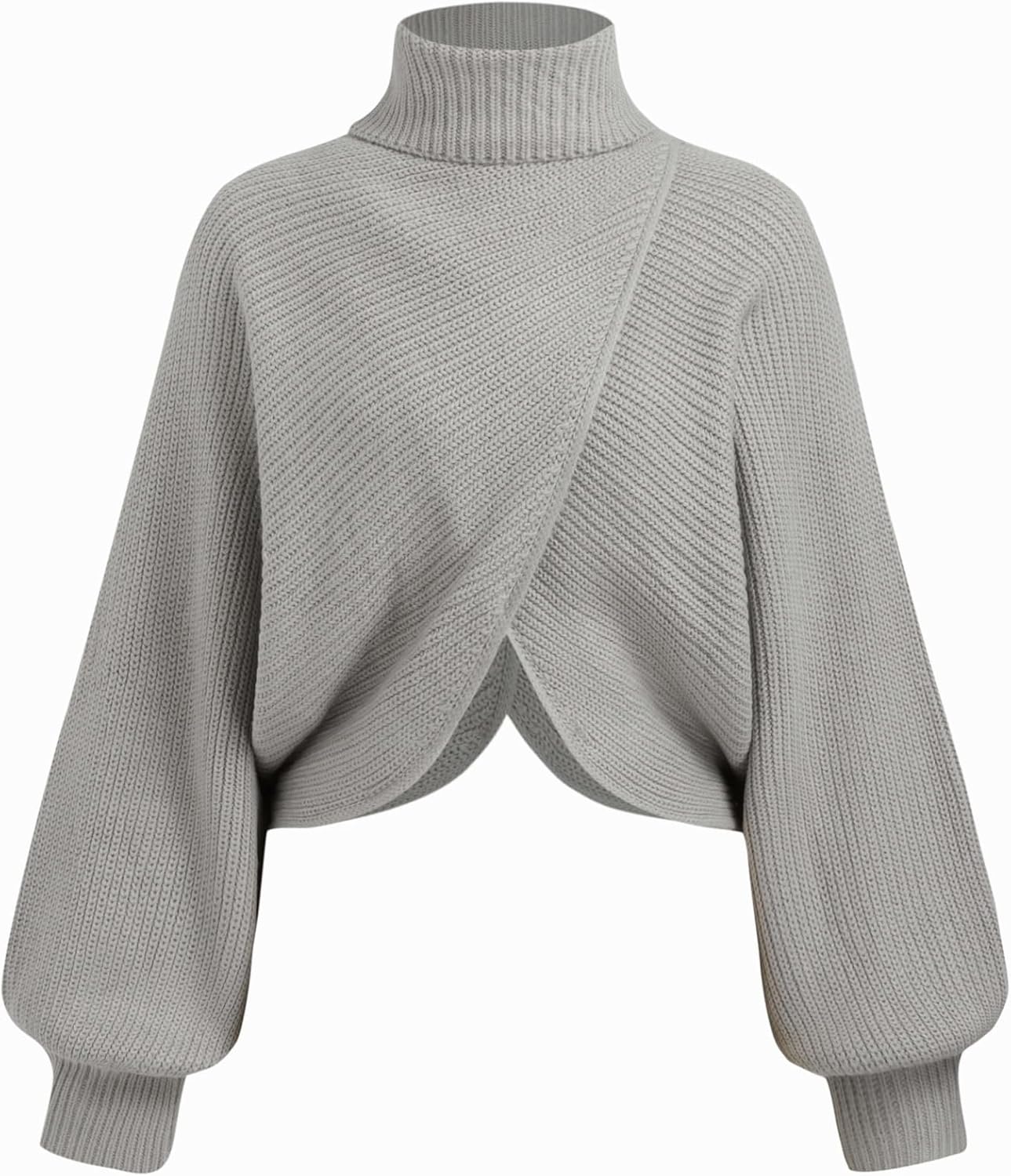 CIDER Cropped Sweaters for Women Turtleneck Sweater Long Sleeve Ribbed Knit Lantern Sleeve Pullover Fall Outfits