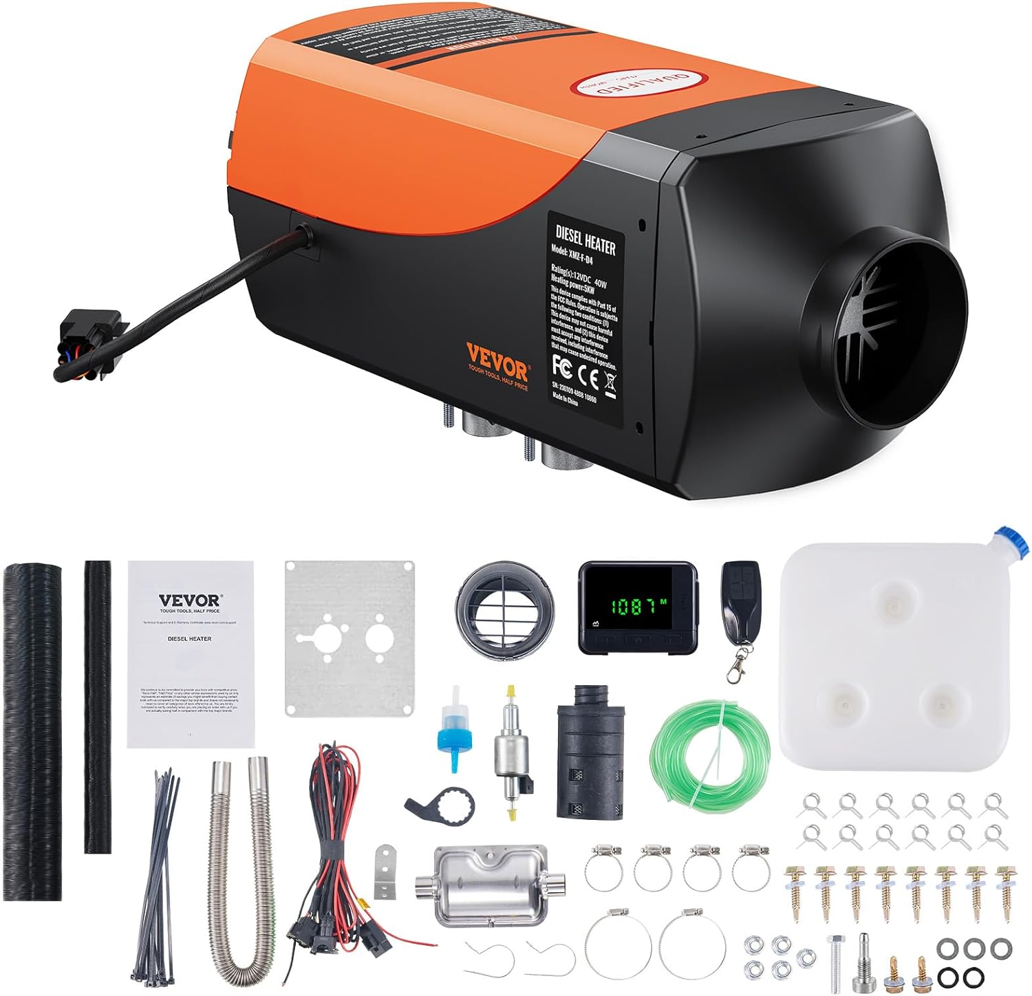 VEVOR 8KW Diesel Heater, DC12-24V, Fast Heating Diesel Air Heater, with Remote Control and Color Digital Display, 10L Fuel Tank, Low Noise, Voice Announcement, for RV, Truck, Boat and Trailer