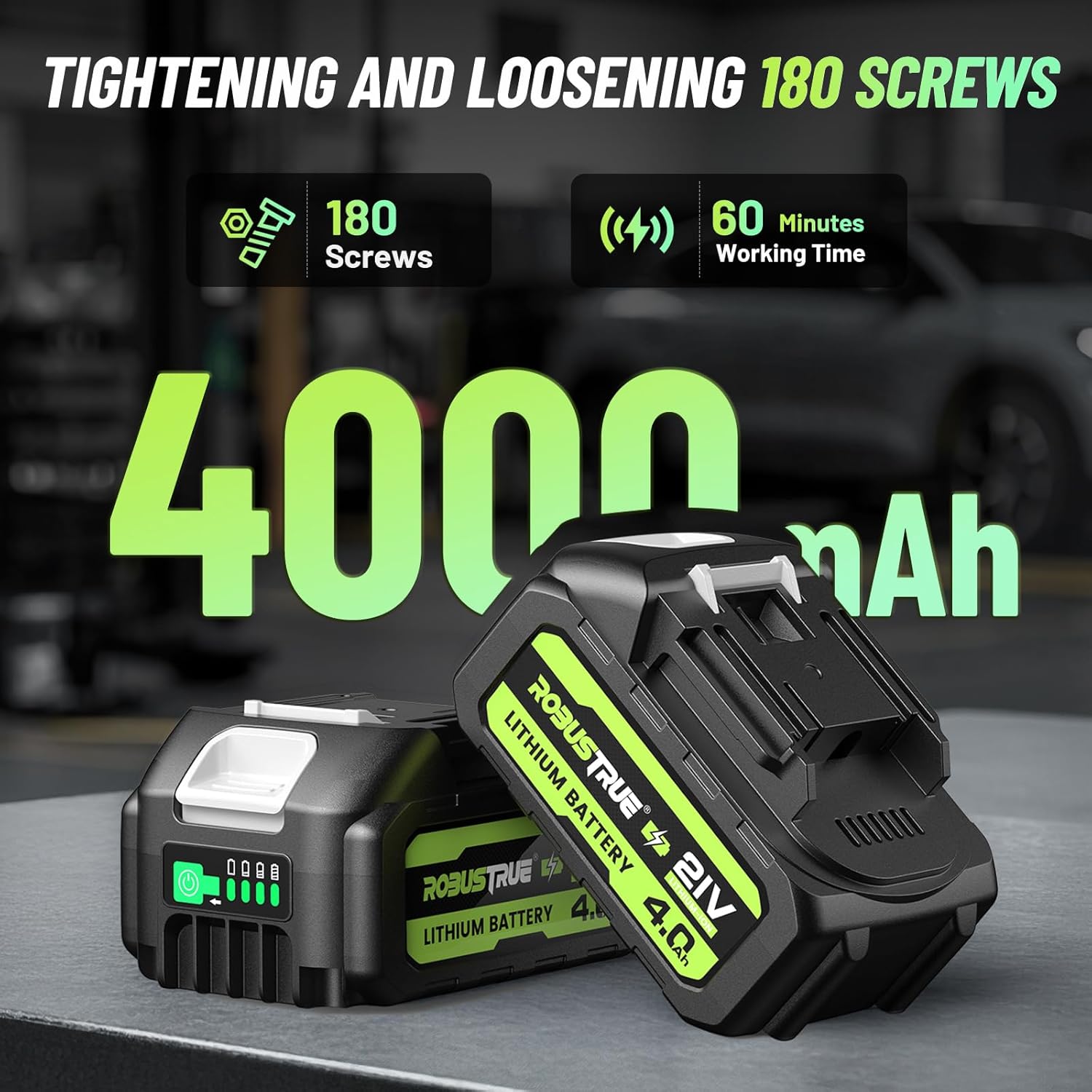 High Capacity 4.0Ah Battery for Impact Wrench, Long-Lasting Performance, Perfect Compatibility, Easy to Use, Universal for DIY and Professional Works