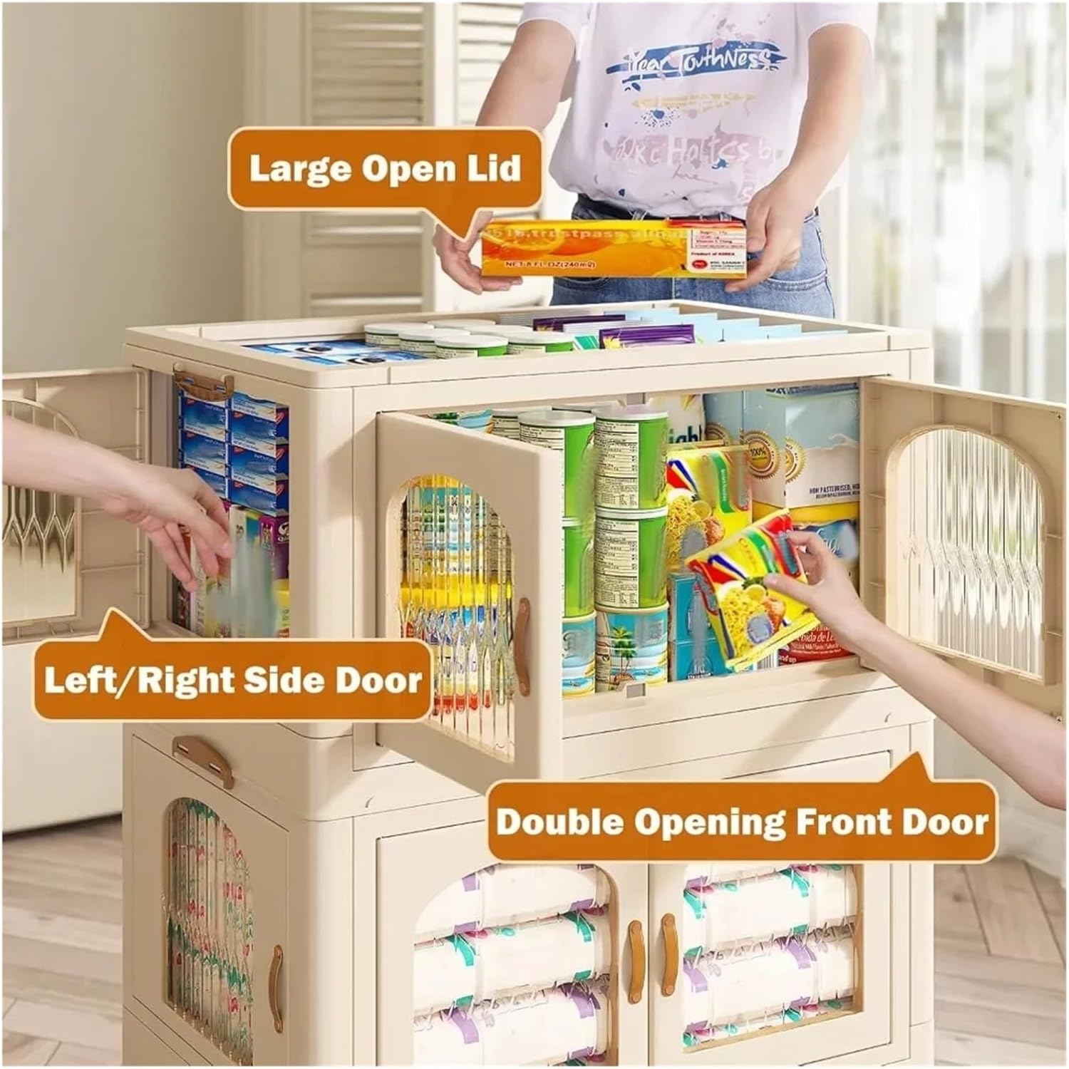 125GAL Storage Bins with Lids, Large Stackable Bins with Wheels and Doors, Storage Containers Box Closet Organizers(25Gal 5 tier)