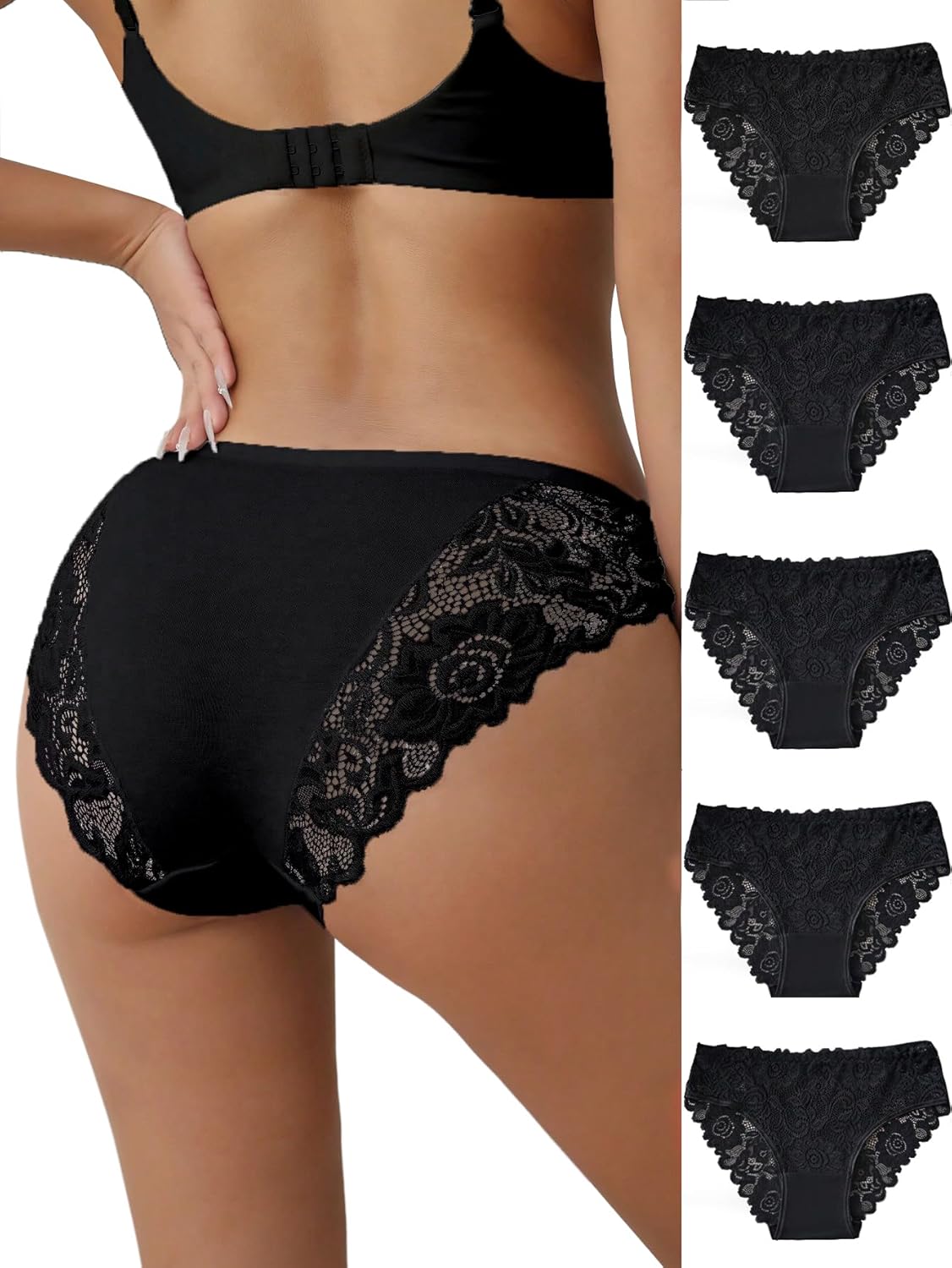 everyjoys Sexy Underwear Lace Panties for Women Bikini Underwear Hipster Underpants Lace Soft Breathe Briefs Multipack 5-Pack