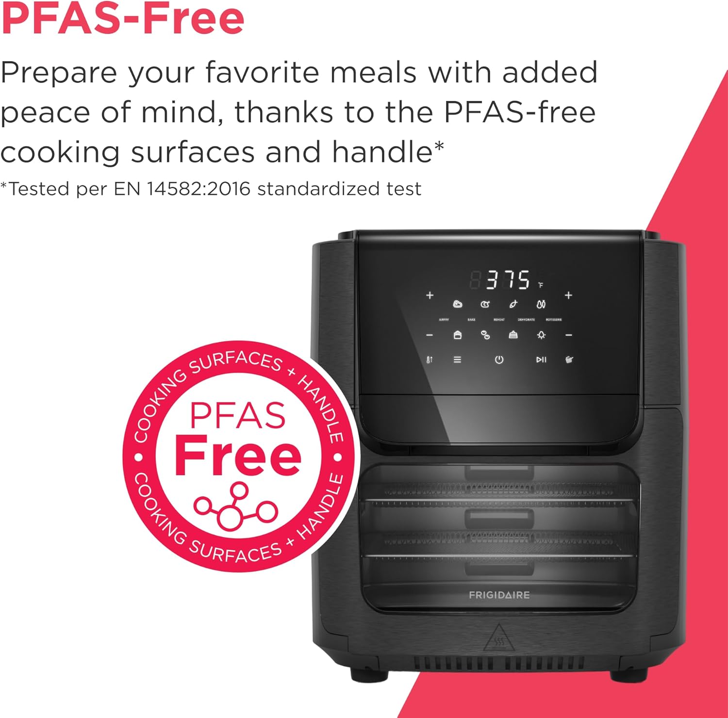 Frigidaire 5-in-1 Air Fryer Combo Oven with Viewing Window, Large 12.6 QT Capacity, Digital Display, 5 Cooking Modes, 7 Recipe Presets, Automatic Shake Reminder, PFAS-Free Cooking Surfaces, Black