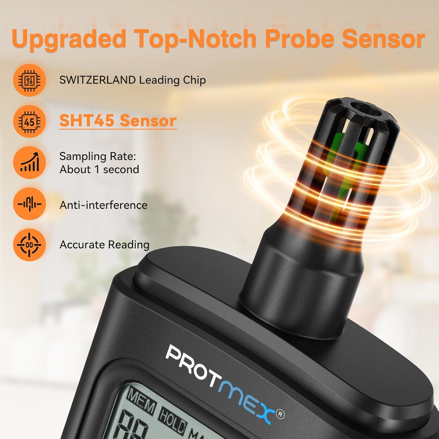 YT606 Temperature Humidity Meter High Precision Digital Hygrometer with Ambient, Relative Humidity, Dew Point, Wet Bulb Thermometer for Indoor Outdoor, Digital Thermometer Min/Max Hold, LCD Backlight