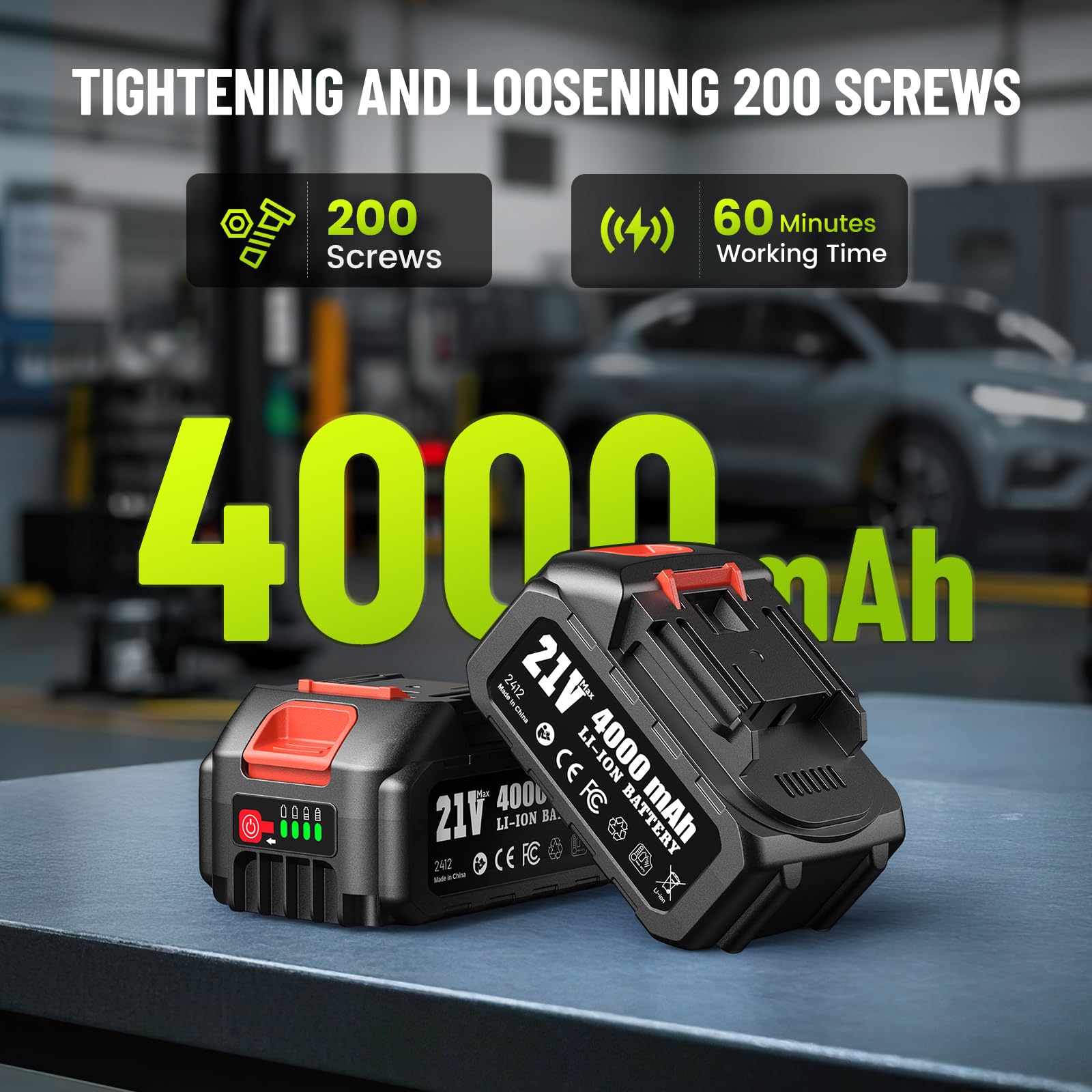 Cordless Impact Wrench, 406Ft-lbs (550N.m) Brushless 1/2 inch, 2800RPM High Torque Impact Gun, 2x 4.0Ah Battery, Charger, 4 Sockets, Electric Impact Wrench for Car Home