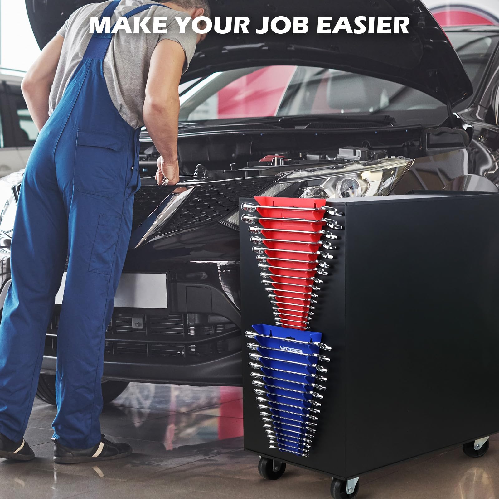 2-Pack Magnetic Wrench Organizer, 32-Slot Premium Wrench Rack Holder Tool Trays for Toolboxes Drawer Storage, SAE (1/4" - 1-1/16") & Metric (6mm - 24mm)