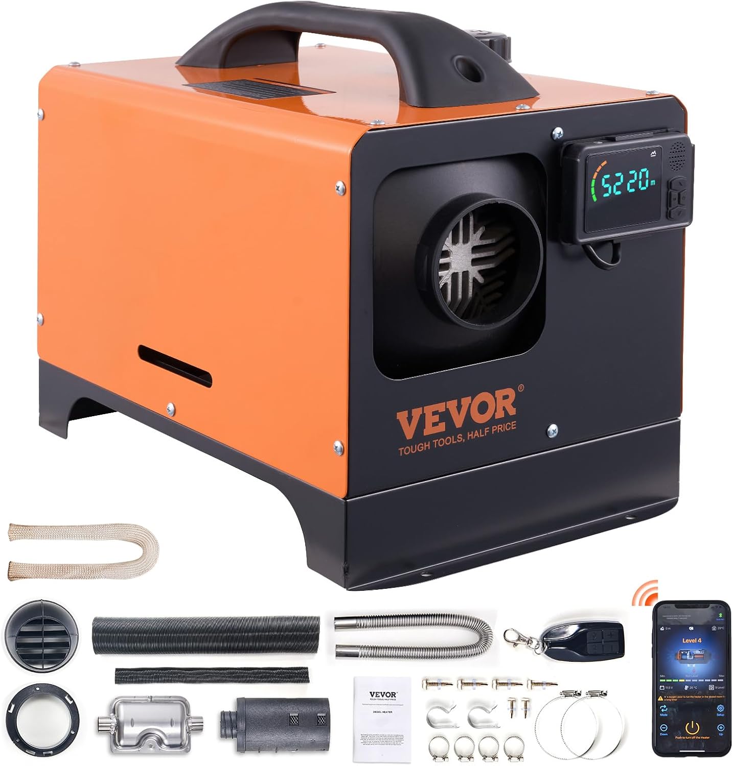 VEVOR 8KW Diesel Heater, Diesel Heater All in One with Automatic Altitude Adjustment, Max 18045 ft, Bluetooth App Control, Remote Control and LCD, Portable Diesel Air Heater for Vehicles and Outdoors