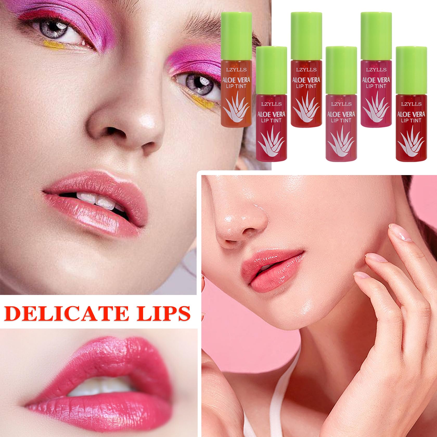 4 Pack Aloe Vera Lipstick,Long Wear Nourishing Lip stick,Waterproof Moisturizing Color Changing Lip Balm Lipstick,Lip Gloss,Magic Temp Color Change Matte Lip Gloss Makeup