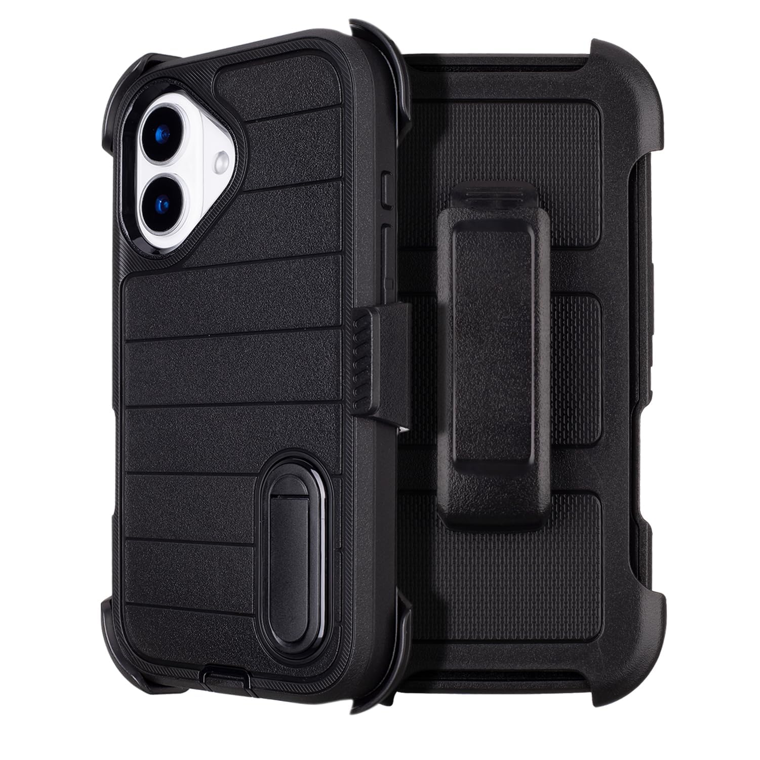 Black for iPhone 16 Case with Belt Clip Holster, Heavy Duty Rugged Military Grade Shockproof Case for iPhone 16 Case Protective Cover with Kickstand 6.1 Inch