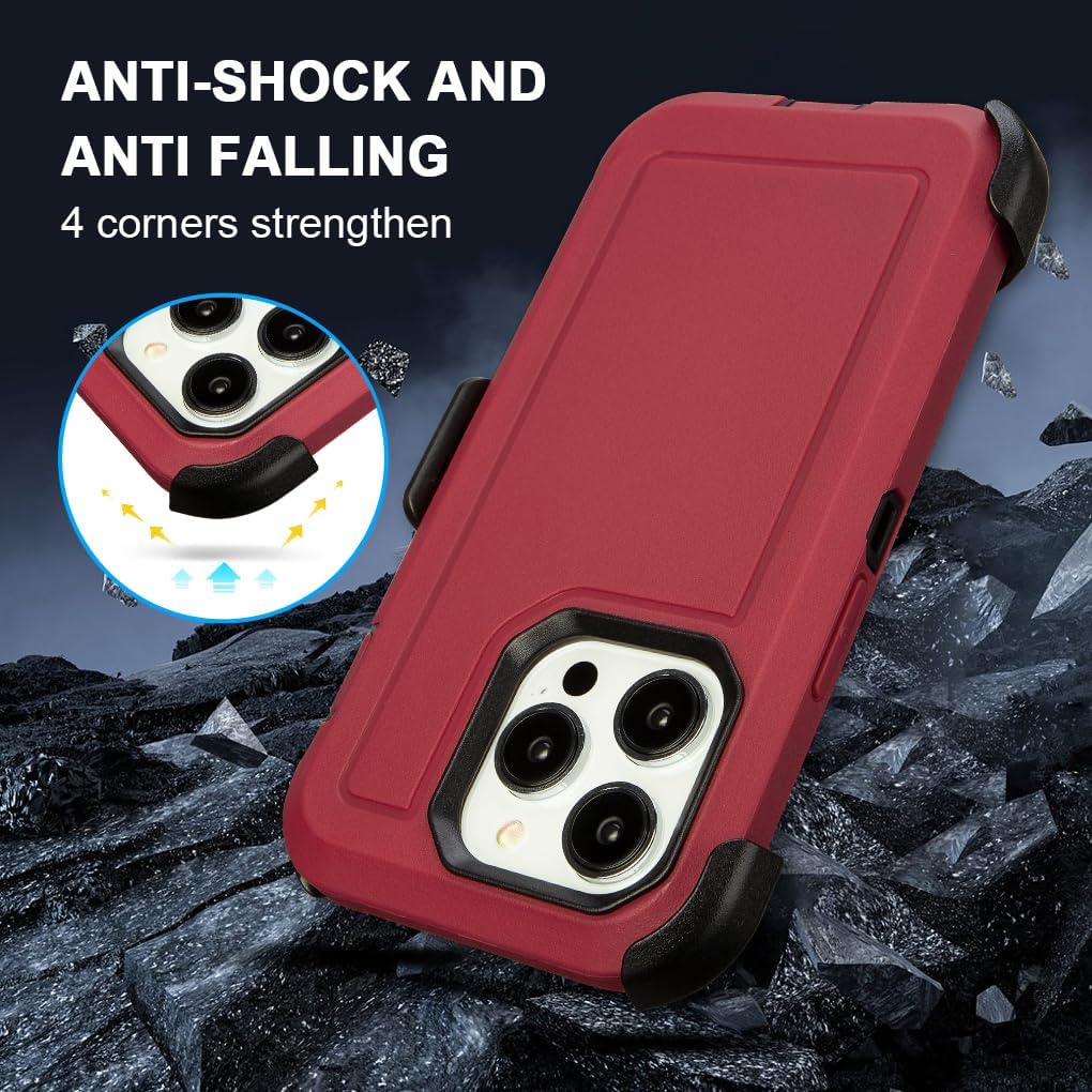 for iPhone 16 Pro Max Case with Belt Clip Holster,for iPhone Pro Max 16 Case with Stand,Heavy Duty Rugged,Anti-Drop,for Protective PhoneCase iPhone16 ProMax Cases Red