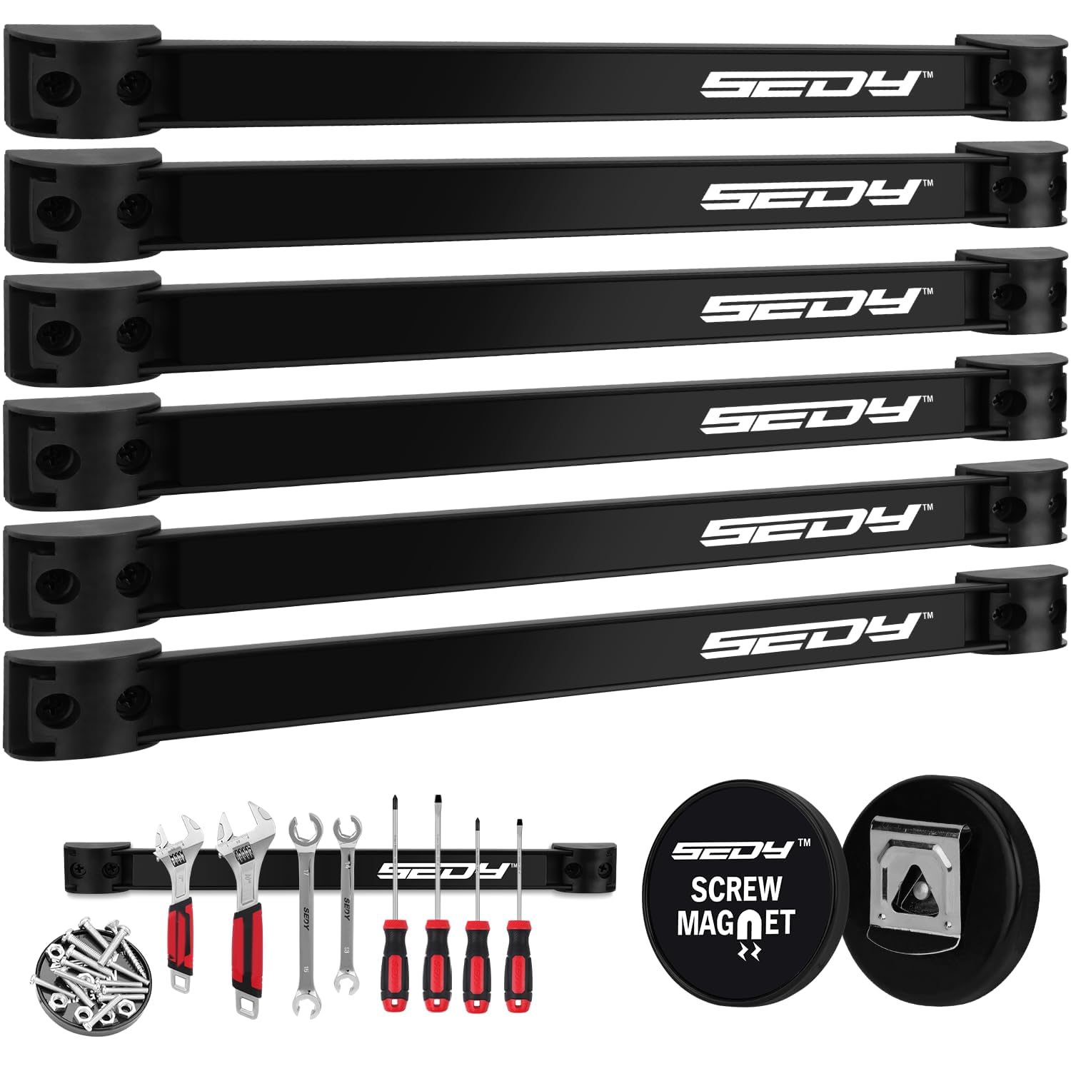 48" Heavy Duty Garage Wall Organizer, Wall Mount Tool Storage Rack with Adjustable Hooks, Garden Tool Organizer Hold Up to 300lbs, Easy Installation (3 Panels, 8 Hooks, 3 Straps)