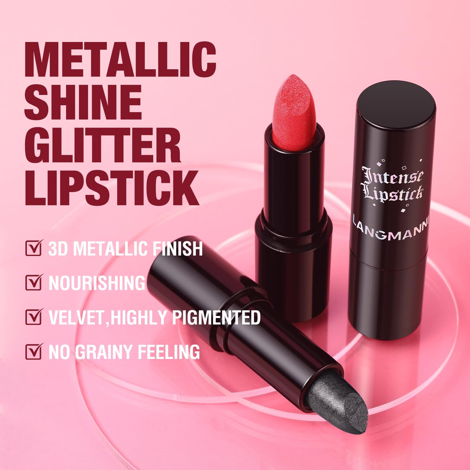 Jolilab Sparkling Lip Gloss, Long Lasting Waterproof Moisturizer Lip Balm Glitter Shimmer Metallic Lipstick, Diamond Shiny Bold Glow Goth Lipstick for Women Girls, Non-sticky (1, 07#)