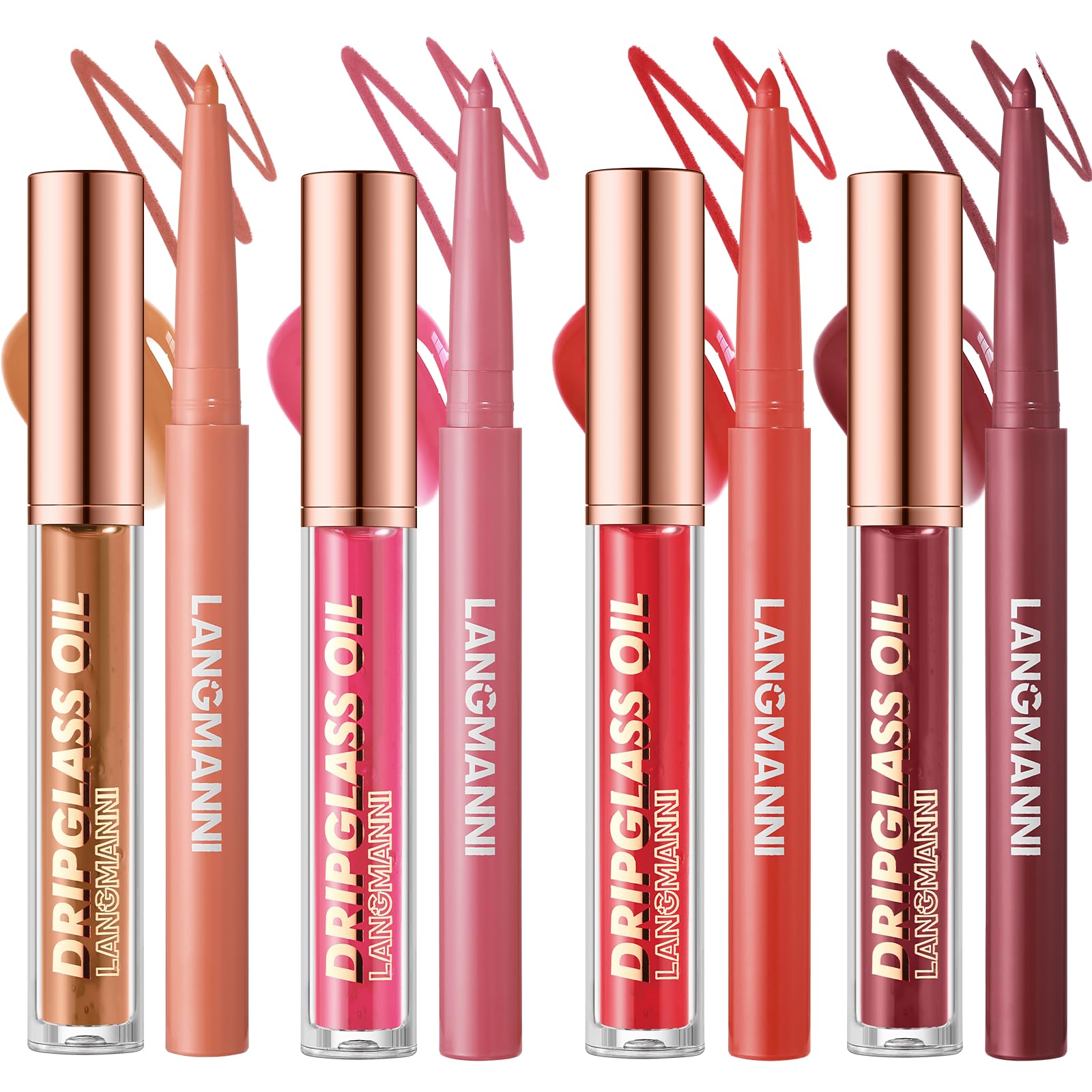 Jolilab Matte Lip Liner Lip Oil Set, Lip Makeup Set Natural Smooth Long-Lasting And Hydrating Beauty Daily Cosmetics Gift for Girls Easy-to-Use(12pcs)