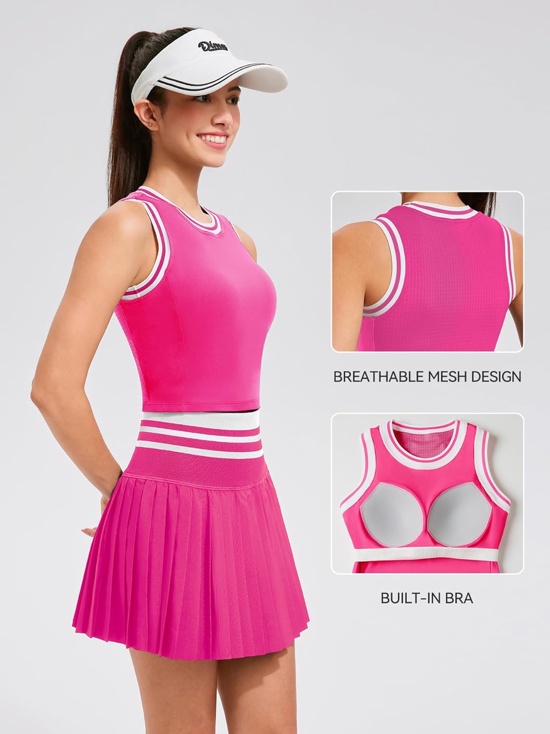 Two Piece Tennis Skirt Set for Women High Waisted Pleated Athletic Golf Skirt Sets Women 2 Piece Outfits with Pockets