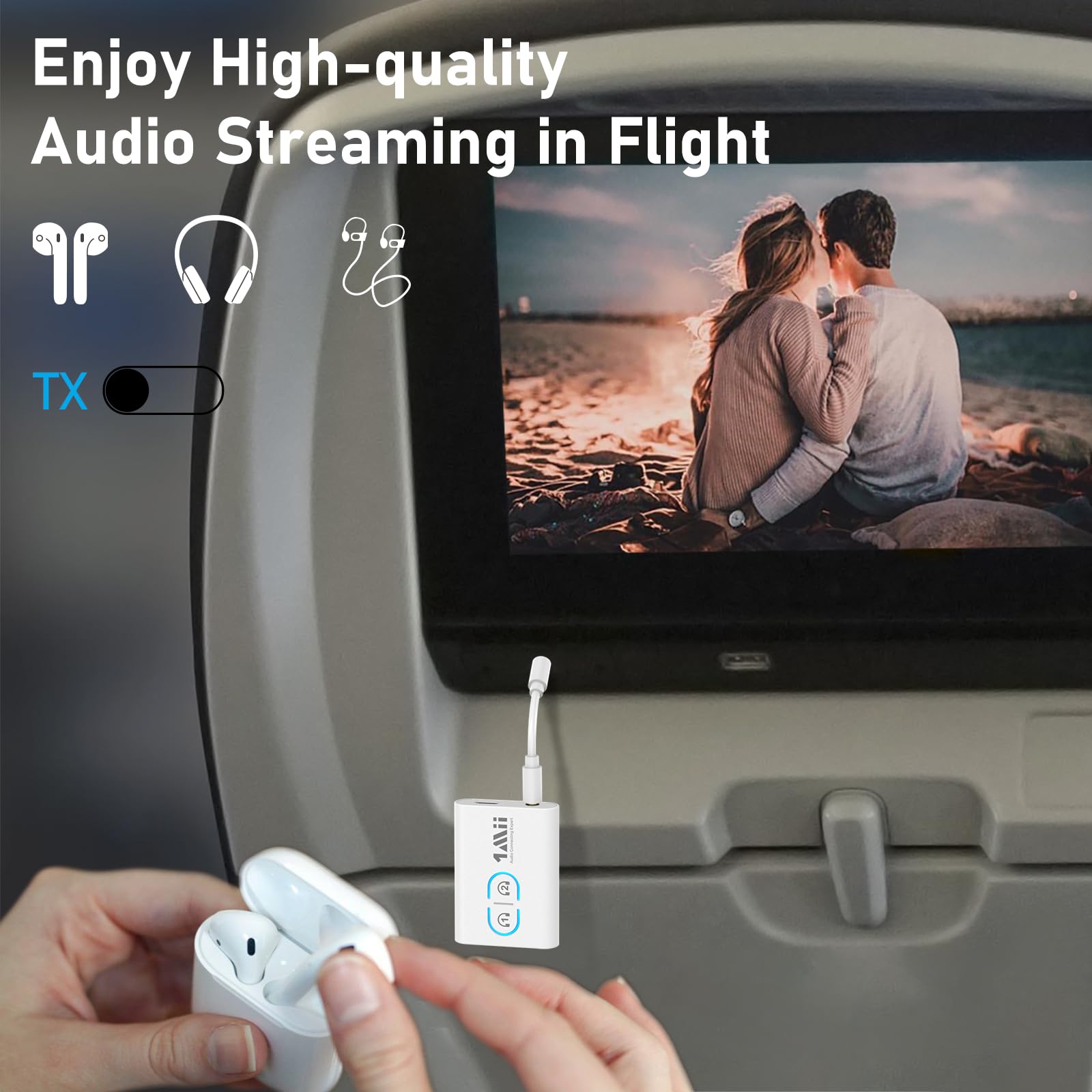 1Mii Bluetooth 5.3 Transmitter Receiver for TV to Wireless Headphones, Dual Link AptX Adaptive/Low Latency/HD Audio, Aux Adapter for Home Stereo, Airplane, Boat, Gym