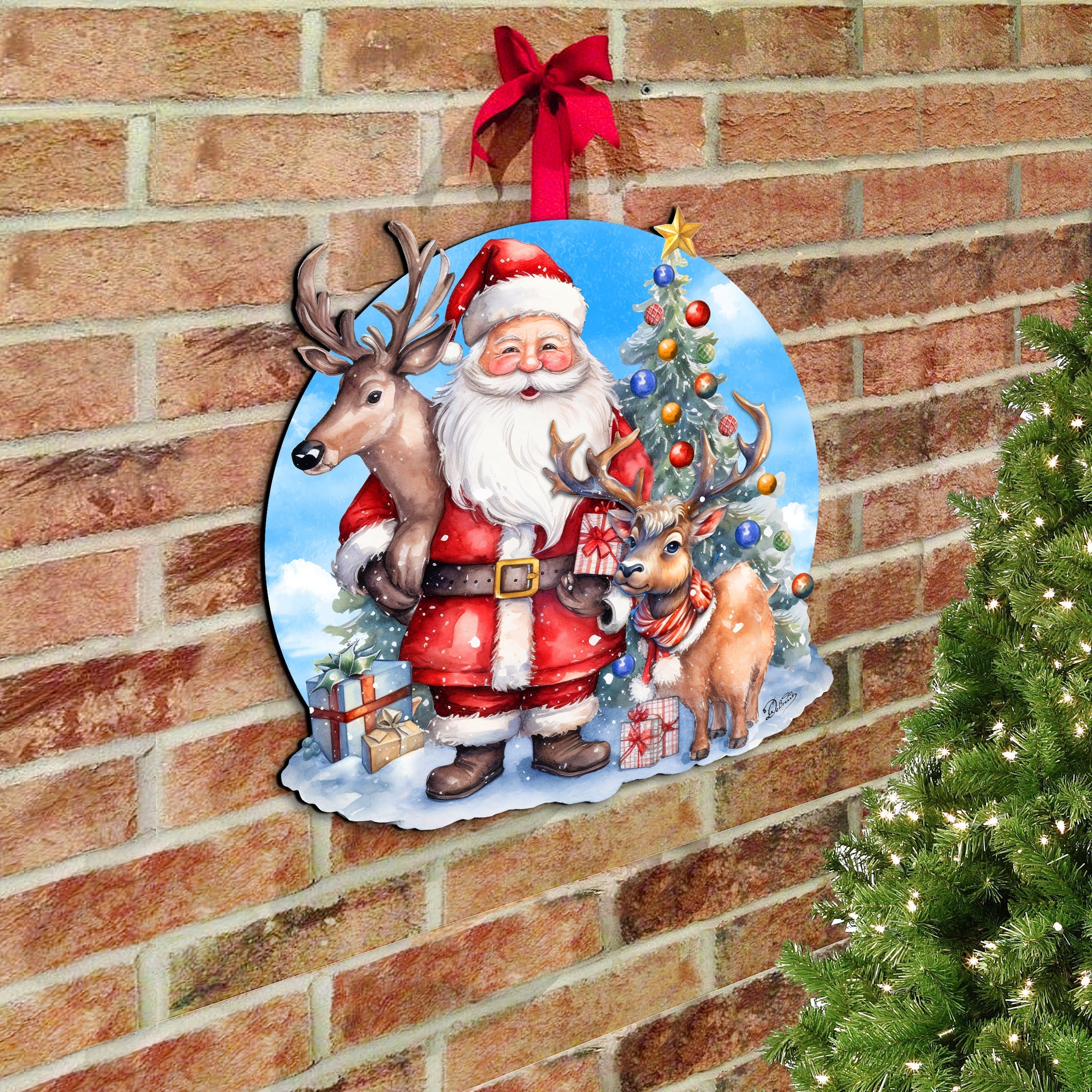 Santa with Reindeers Holiday Door Decor by G. Debrekht - Christmas Decor - 8611032H