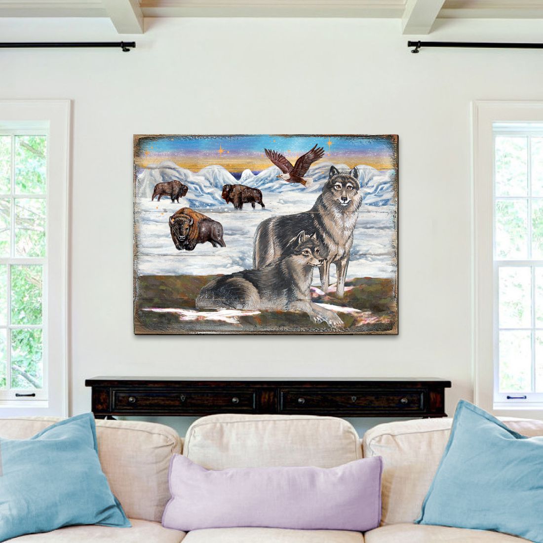 Winter Wolves Art Wooden Wall Art by Nature Wonders - Nature Wildlife Decor - 95222B