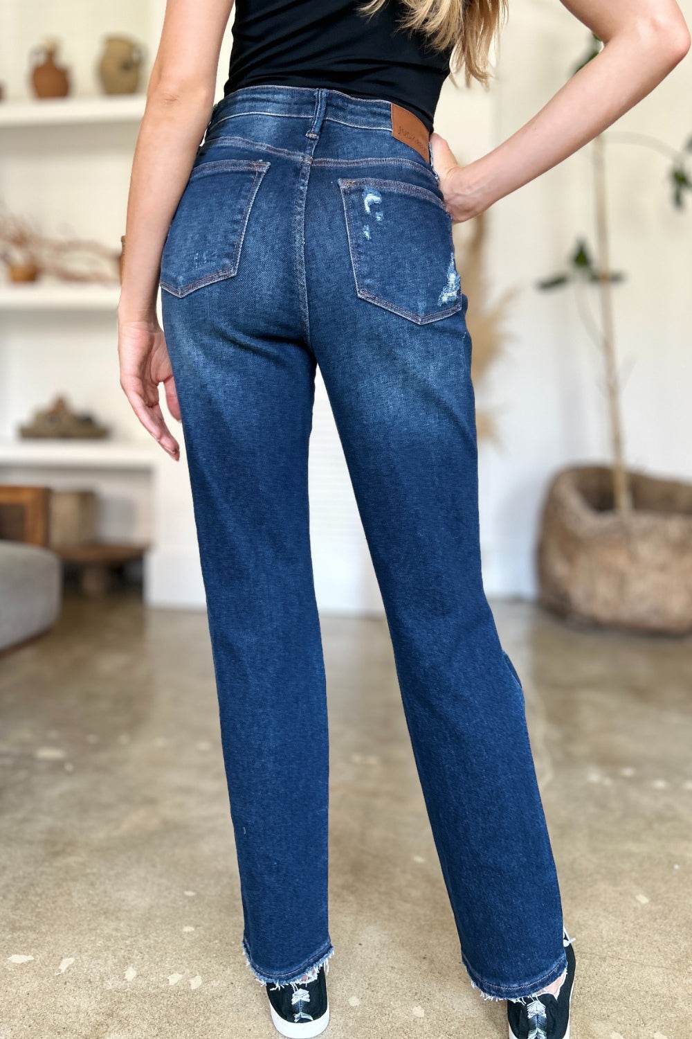 Judy Blue Full Size High Waist Rigid Magic Heavy Destroy Straight Women Jeans