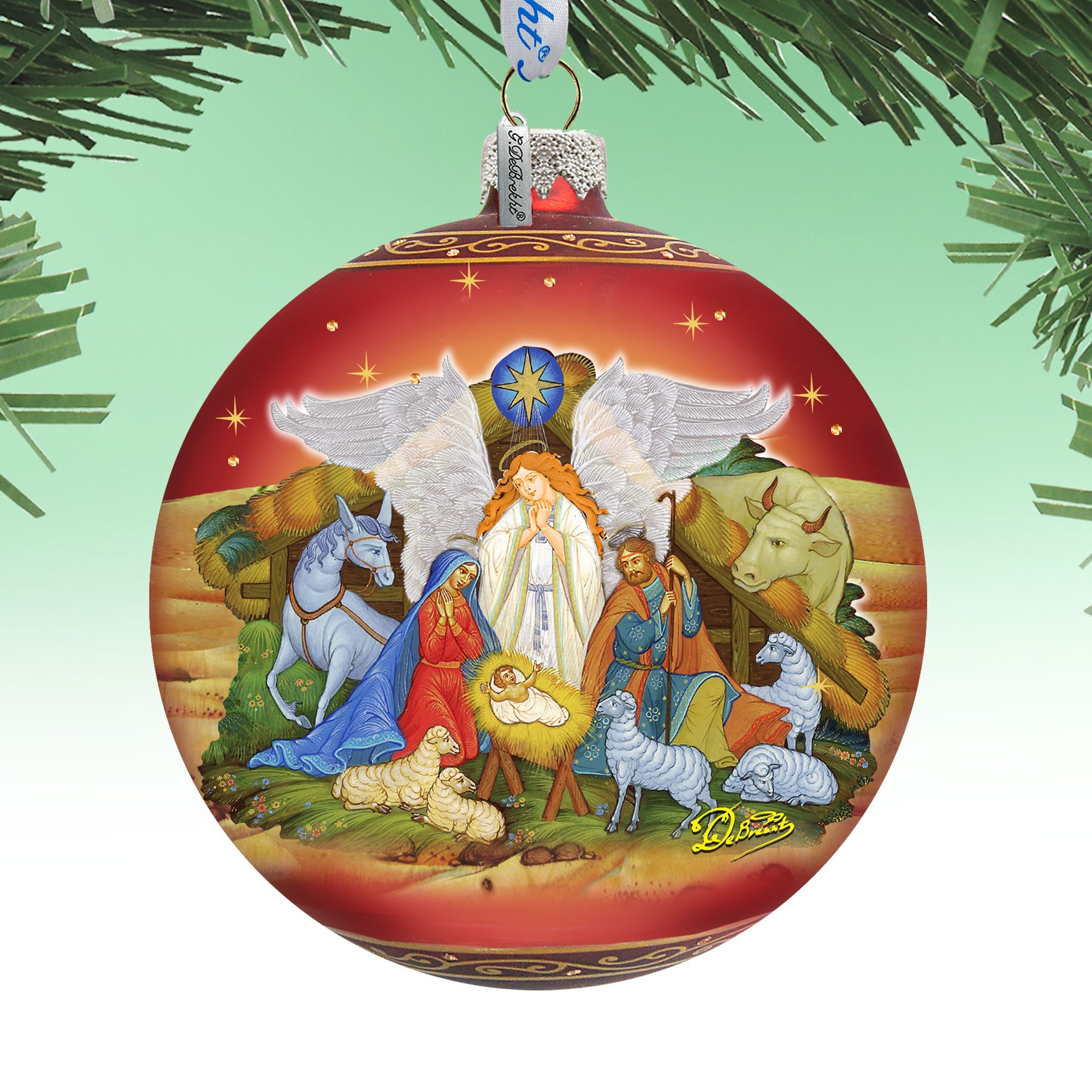 Guarding Light Nativity Glass Ornament Limited Edition by G. DeBrekht - Inspirational Nativity Décor - 73860-2
