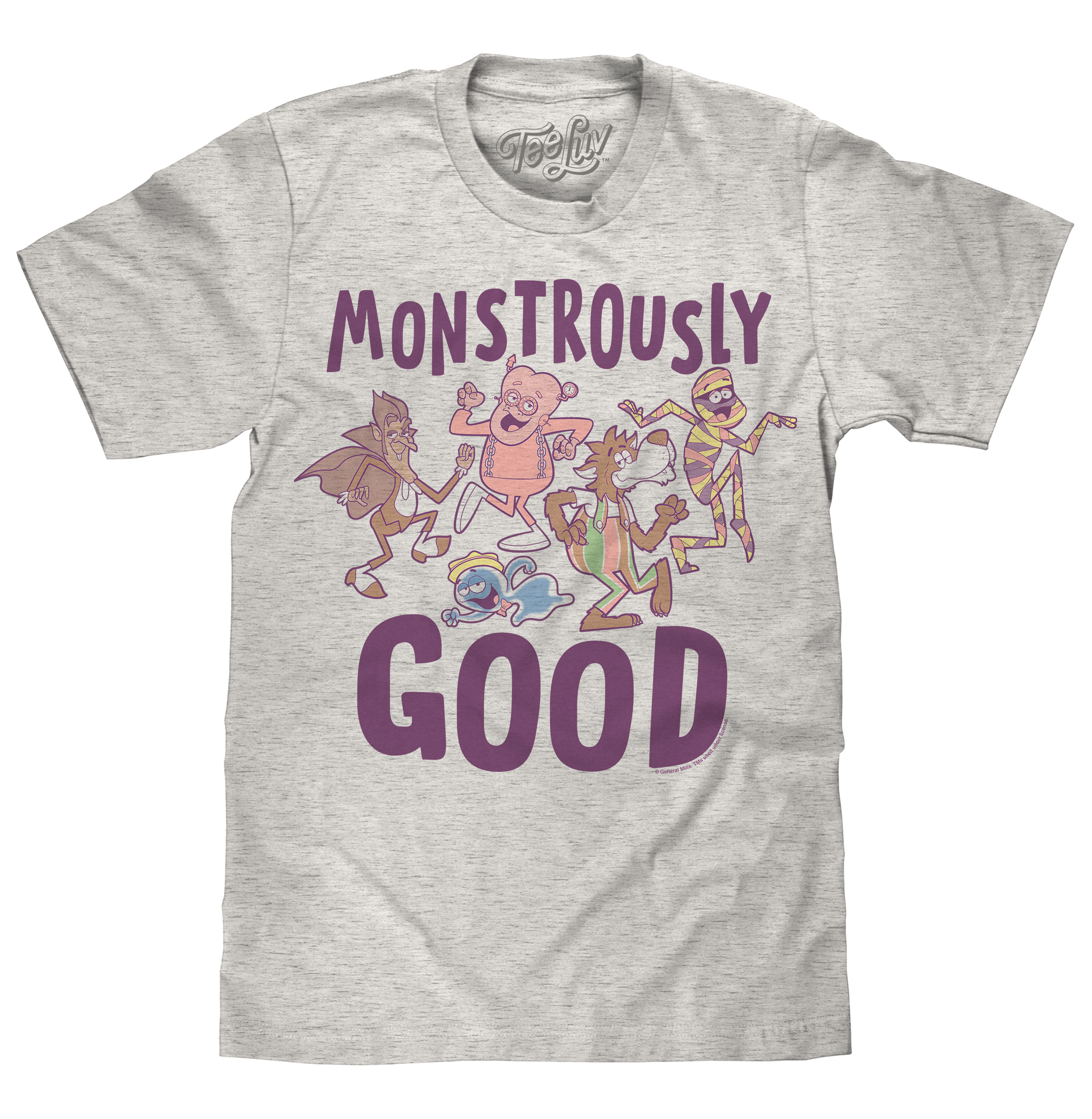 Monstrously Good General Mills Cereal Monster Cartoon Mascots T-Shirt - Heather Oatmeal