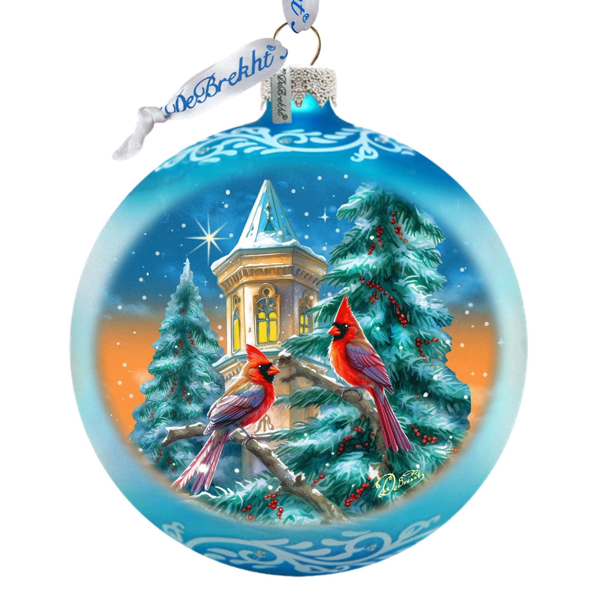 Cardinal Night Serenade Lg Glass Ornament by G.Debrekht Wildlife Holiday Décor - 73963